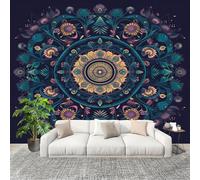 Générique Papier Peint Photo Auto-Adhésif 200x140 cm Style RéTro Mandala Peler Et Coller 3D Panoramique Papier Peint Bleu Fresque Murale HD Intissé Poster Geant Stickers muraux