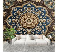 Générique Papier Peint Photo Auto-Adhésif 200x140 cm Style Traditionnel Mandala Fleurs Peler Et Coller 3D Panoramique Papier Peint brun Fresque Murale HD Intissé Poster Geant Stickers muraux