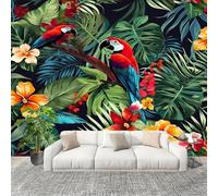 Générique Papier Peint Photo Auto-Adhésif 200x140 cm Tropical Jungle Ara Peler Et Coller 3D Panoramique Papier Peint Vert Fresque Murale HD Intissé Poster Geant Stickers muraux