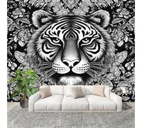 Générique Papier Peint Photo Auto-Adhésif 250x175 cm 3d RéTro Animal Tigre Peler Et Coller 3D Panoramique Papier Peint Noir Et Blanc Fresque Murale HD Intissé Poster Geant Stickers muraux