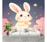Générique Papier Peint Photo Auto-Adhésif 250x175 cm Dessin Animé Mignon Lapin Peler Et Coller 3D Panoramique Papier Peint Rose Fresque Murale HD Intissé Poster Geant Stickers muraux