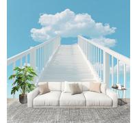 Générique Papier Peint Photo Auto-Adhésif 250x175 cm Escalier Fresh Sky Peler Et Coller 3D Panoramique Papier Peint Bleu Et Blanc Fresque Murale HD Intissé Poster Geant Stickers muraux