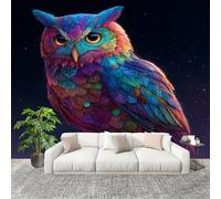 Générique Papier Peint Photo Auto-Adhésif 250x175 cm MystèRe Art Hibou Peler Et Coller 3D Panoramique Papier Peint Coloré Fresque Murale HD Intissé Poster Geant Stickers muraux
