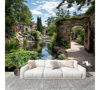 Générique Papier Peint Photo Auto-Adhésif 250x175 cm Style EuropéEnJardinArchitecture Peler Et Coller 3D Panoramique Papier Peint Vert Fresque Murale HD Intissé Poster Geant Stickers muraux