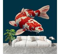 Générique Papier Peint Photo Auto-Adhésif 300x210 cm Koi Vif Peler Et Coller 3D Panoramique Papier Peint Bleu Foncé Fresque Murale HD Intissé Poster Geant Stickers muraux