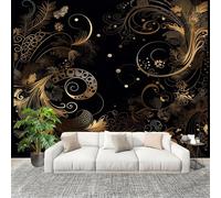 Générique Papier Peint Photo Auto-Adhésif 300x210 cm Luxe Art Fleurs Peler Et Coller 3D Panoramique Papier Peint Noir Fresque Murale HD Intissé Poster Geant Stickers muraux