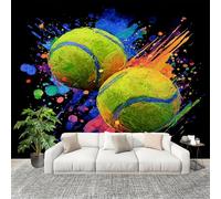 Générique Papier Peint Photo Auto-Adhésif 300x210 cm Motif De Tennis Dynamique Peler Et Coller 3D Panoramique Papier Peint Vert Fresque Murale HD Intissé Poster Geant Stickers muraux