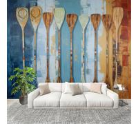 Générique Papier Peint Photo Auto-Adhésif 300x210 cm RéTro Rames Peintures Artistiques Peler Et Coller 3D Panoramique Papier Peint Bleu Fresque Murale HD Intissé Poster Geant Stickers muraux