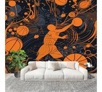 Générique Papier Peint Photo Auto-Adhésif 350x256 cm Basketball Sports ThèMe Peler Et Coller 3D Panoramique Papier Peint Orange Fresque Murale HD Intissé Poster Geant Stickers muraux