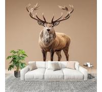 Générique Papier Peint Photo Auto-Adhésif 350x256 cm Gros Plan D'Un Cerf MâLe Peler Et Coller 3D Panoramique Papier Peint Brun Fresque Murale HD Intissé Poster Geant Stickers muraux