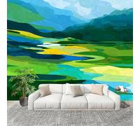 Générique Papier Peint Photo Auto-Adhésif 350x256 cm Illustration De Ligne Fluide Peler Et Coller 3D Panoramique Papier Peint Vert Fresque Murale HD Intissé Poster Geant Stickers muraux