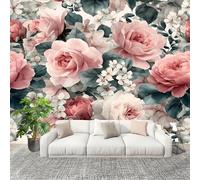 Générique Papier Peint Photo Auto-Adhésif 350x256 cm Romance Plantes Fleurs Roses Peler Et Coller 3D Panoramique Papier Peint Rose Fresque Murale HD Intissé Poster Geant Stickers muraux