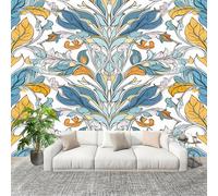 Générique Papier Peint Photo Auto-Adhésif 400x280 cm Abstrait Art Plantes Peler Et Coller 3D Panoramique Papier Peint Bleu Fresque Murale HD Intissé Poster Geant Stickers muraux