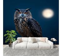 Générique Papier Peint Photo Auto-Adhésif 400x280 cm Animaux Hibou Gros Plan Peler Et Coller 3D Panoramique Papier Peint Bleu Foncé Fresque Murale HD Intissé Poster Geant Stickers muraux