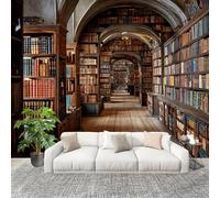 Générique Papier Peint Photo Auto-Adhésif 400x280 cm BibliothèQue RéTro Peler Et Coller 3D Panoramique Papier Peint Brun Fresque Murale HD Intissé Poster Geant Stickers muraux
