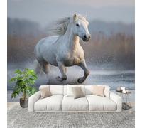 Générique Papier Peint Photo Auto-Adhésif 400x280 cm Cheval De Course Dynamique Peler Et Coller 3D Panoramique Papier Peint Blanc GrisâTre Fresque Murale HD Intissé Poster Geant Stickers muraux