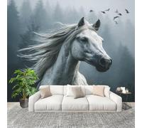 Générique Papier Peint Photo Auto-Adhésif 400x280 cm Cheval De La ForêT Peler Et Coller 3D Panoramique Papier Peint Vert Fresque Murale HD Intissé Poster Geant Stickers muraux
