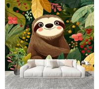 Générique Papier Peint Photo Auto-Adhésif 400x280 cm Dessin Animé Mignon Paresseux Peler Et Coller 3D Panoramique Papier Peint Vert Fresque Murale HD Intissé Poster Geant Stickers muraux