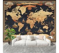 Générique Papier Peint Photo Auto-Adhésif 400x280 cm MéDiéVal RéTro Nautique Carte Peler Et Coller 3D Panoramique Papier Peint Brun Fresque Murale HD Intissé Poster Geant Stickers muraux