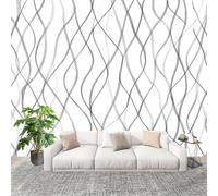 Générique Papier Peint Photo Auto-Adhésif 400x280 cm Moderne Minimaliste Lignes Peler Et Coller 3D Panoramique Papier Peint blanc grisâtre Fresque Murale HD Intissé Poster Geant Stickers muraux