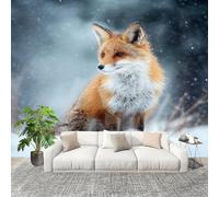 Générique Papier Peint Photo Auto-Adhésif 400x280 cm Neige Animaux Renard Peler Et Coller 3D Panoramique Papier Peint bleu Fresque Murale HD Intissé Poster Geant Stickers muraux