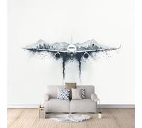 Générique Papier Peint Photo Avion Montagne 400x280 cm Papier Peint Moderne Effet 3D Pas de Support Adhésif Tissu Intissé Installation Facile et Durable pour Salon Chambre Bureau Restaurant Poster