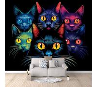 Générique Papier Peint Photo Chat Coloré 200x140 cm Papier Peint Chat Animal Effet 3D Pas de Support Adhésif Tissu Intissé Installation Facile et Durable pour Salon Chambre Bureau Restaurant Poster