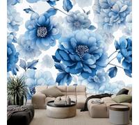 Générique Papier Peint Photo Dessiné À La Main Élégant Rétro Floral, Papier Peint Intissé Bleu-Blanc pour Salon Chambre à coucher et Appartement - Poster Décoratif Fresque Murale 150 x 105 cm (L x H)