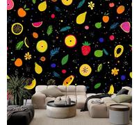 Générique Papier Peint Photo Dessins Animés Mignon Vibrant Fruit, Papier Peint Noir Panoramique Non Tissé - Fresque Murale Décoration Pour Salon Et Chambre à Coucher 150 x 105 cm (L x H)