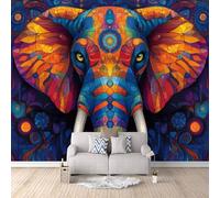 Générique Papier Peint Photo éléphant Coloré 500x280 cm Papier Peint éléphant Effet 3D Pas de Support Adhésif Tissu Intissé Installation Facile et Durable pour Salon Chambre Bureau Restaurant Poster