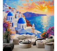 Générique Papier Peint Photo Intissé 150 x 105 cm, Papier Peint Mural Panoramique Géant, Décoration Murale Grèce Santorin Église Imprimée pour Salon Chambre Couloir Hôtel Mur TV