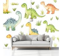 Générique Papier Peint Photo Intissé 400 x 280 cm - Décoration Murale pour Chambre d'Enfant Salon - Mignon Animaux Dinosaures Prairie Blanc pour Maison Appartement (8 Panneaux, Colle Requise)