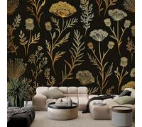 Générique Papier Peint Photo Intissé Élégant Moderne Fleurs Sauvages Vibrant, Papier Peint Mural Panoramique Noir - Fresque Murale Photo Tapisserie pour Décoration Chambre Salon, 250 x 175 cm (L x H)