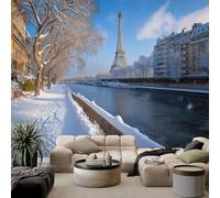 Générique Papier Peint Photo Intissé Moderne Ville Paris Romantique, Papier Peint Mural Panoramique Bleu - Fresque Murale Photo Tapisserie pour Décoration Chambre Salon, 350 x 256 cm (L x H)