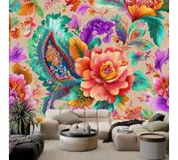 Générique Papier Peint Photo Intissé Vibrant Fleurs Cachemire Art, Papier Peint Mural Panoramique Rose - Fresque Murale Photo Tapisserie pour Décoration Chambre Salon, 150 x 105 cm (L x H)