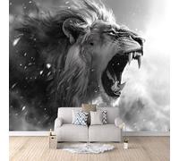 Générique Papier Peint Photo Lion Neige 200x140 cm Poster Animal Impression 3D Couleurs Vives Pas de support adhésif Tissu Intissé Installation Facile et Durable pour Salon Chambre Bureau Restaurant