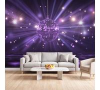 Générique Papier Peint Photo Mural 300 x 210 cm, Vintage Néon Papier Peint Intissé Panoramique Disco Boule À Facettes pour Chambre Salon Cuisine - Tapisserie Murales Décoration Murale