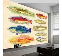 Générique Papier Peint Photo Mural Style Vintage 300L x 210H cm, Papier Peint Non Tissé Animal Poisson Rayure Décoratif - Poster Design Moderne pour Chambre d'Enfant Salon Chambre à Coucher