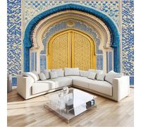 Générique Papier Peint Photo Mural Texture De Porte Marocaine 350x256 cm Décoration Murale Moderne Bleu, Tapisserie Décorative pour Chambre Salon, Jeunesse Enfants Wallpaper