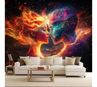Générique Papier Peint Photo Murale 150x105 cm Ciel étoilé Flamme Couple 3D Effets Muraux Tissus Non Tissés Mat Wallpaper Poster Décor Murale pour Salon Chambre Couloir Bureau Rénovation de Maison