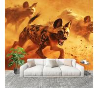 Générique Papier Peint Photo Murale 200x140cm Chien Sauvage D'Afrique 3D Effets Muraux Tissus Non Tissés Couleur Orange Décor Murale pour Couloir Bureau Rénovation de Maison