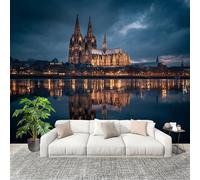 Générique Papier Peint Photo Murale 200x140cm RéFlexion De BâTiments Urbains RéTro 3D Effets Muraux Tissus Non Tissés Bleu Foncé Décor Murale pour Couloir Bureau Rénovation de Maison