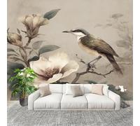 Générique Papier Peint Photo Murale 250x175cm Chine Fleurs Oiseaux 3D Effets Muraux Tissus Non Tissés Gris Décor Murale pour Couloir Bureau Rénovation de Maison