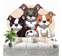 Générique Papier Peint Photo Murale 250x175cm Dessin Animé Animaux Bouledogue FrançAis Football 3D Effets Muraux Tissus Non Tissés Blanc Décor Murale pour Couloir Bureau Rénovation de Maison