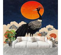 Générique Papier Peint Photo Murale 250x175cm Fleur De Grue Animale De Style Japonais 3D Effets Muraux Tissus Non Tissés Bleu Foncé Décor Murale pour Couloir Bureau Rénovation de Maison