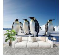 Générique Papier Peint Photo Murale 300x210cm Animaux Montagnes EnneigéEs Pingouins Famille 3D Effets Muraux Tissus Non Tissés Bleu Décor Murale pour Couloir Bureau Rénovation de Maison