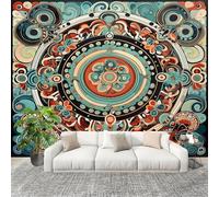 Générique Papier Peint Photo Murale 300x210cm Tribu Cercle GéOméTrie Fleurs 3D Effets Muraux Tissus Non Tissés Bleu Décor Murale pour Couloir Bureau Rénovation de Maison