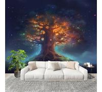 Générique Papier Peint Photo Murale 350x256cm Fantaisie L'Arbre De Vie 3D Effets Muraux Tissus Non Tissés Bleu Foncé Décor Murale pour Couloir Bureau Rénovation de Maison