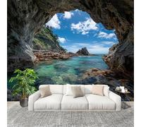 Générique Papier Peint Photo Murale 350x256cm Littoral Motif De Grotte 3D Effets Muraux Tissus Non Tissés Bleu Décor Murale pour Couloir Bureau Rénovation de Maison