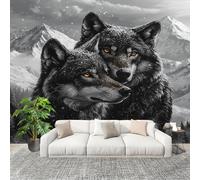 Générique Papier Peint Photo Murale 350x256cm Loups Jumeaux Animaux Des Neiges 3D Effets Muraux Tissus Non Tissés Blanc Décor Murale pour Couloir Bureau Rénovation de Maison